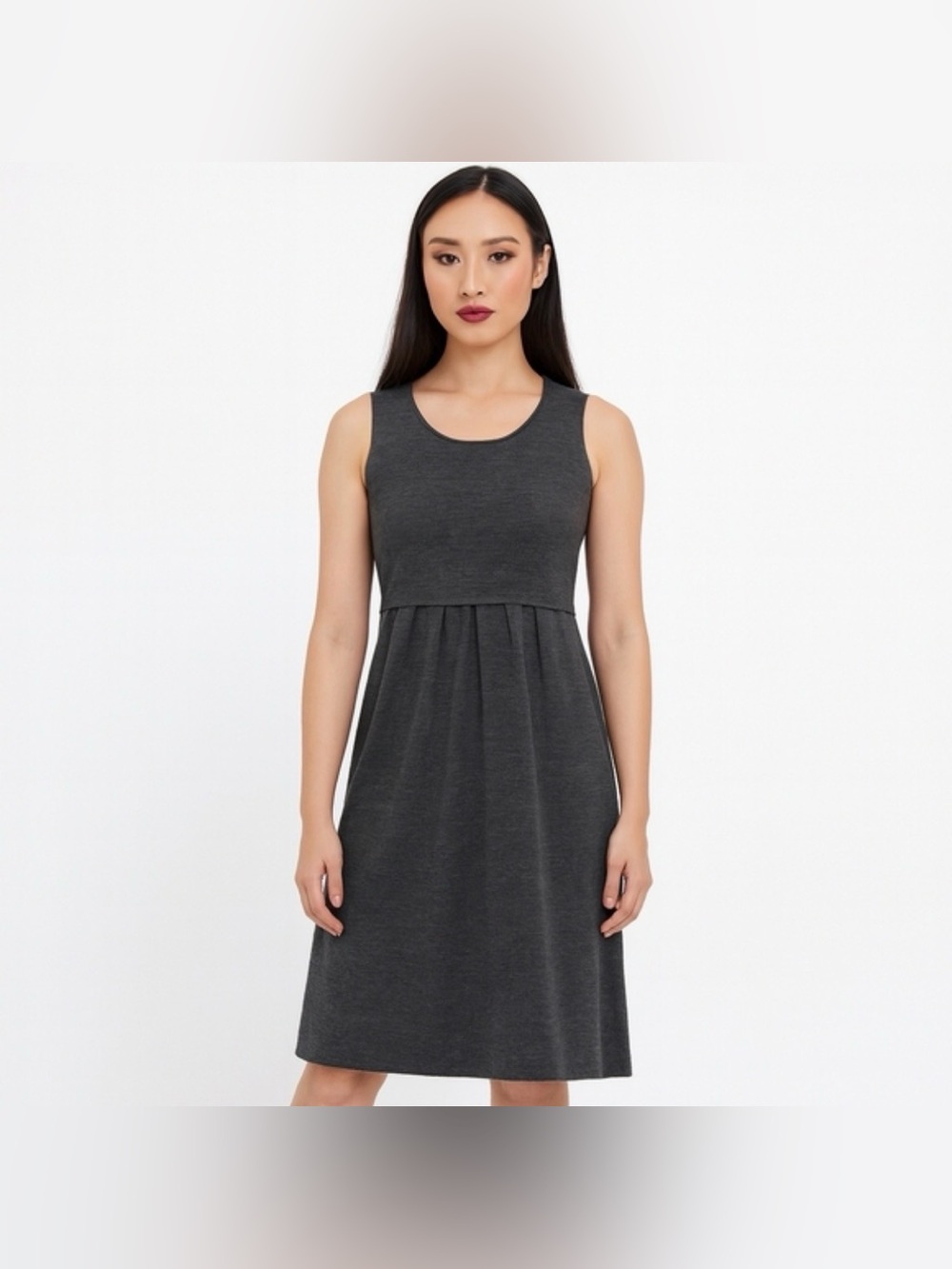 Eileen Fisher Gray Merino Wool Dress Petite Large Office Quiet Luxury Minimalist
